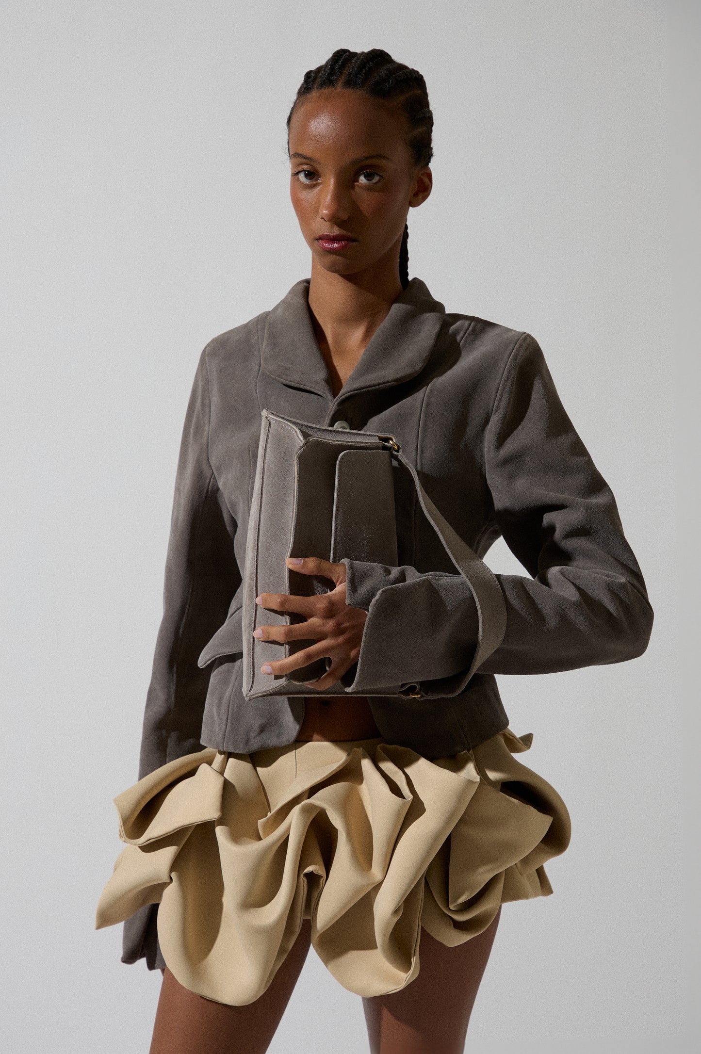 Beige Semi-Satin Volume Miniskirt