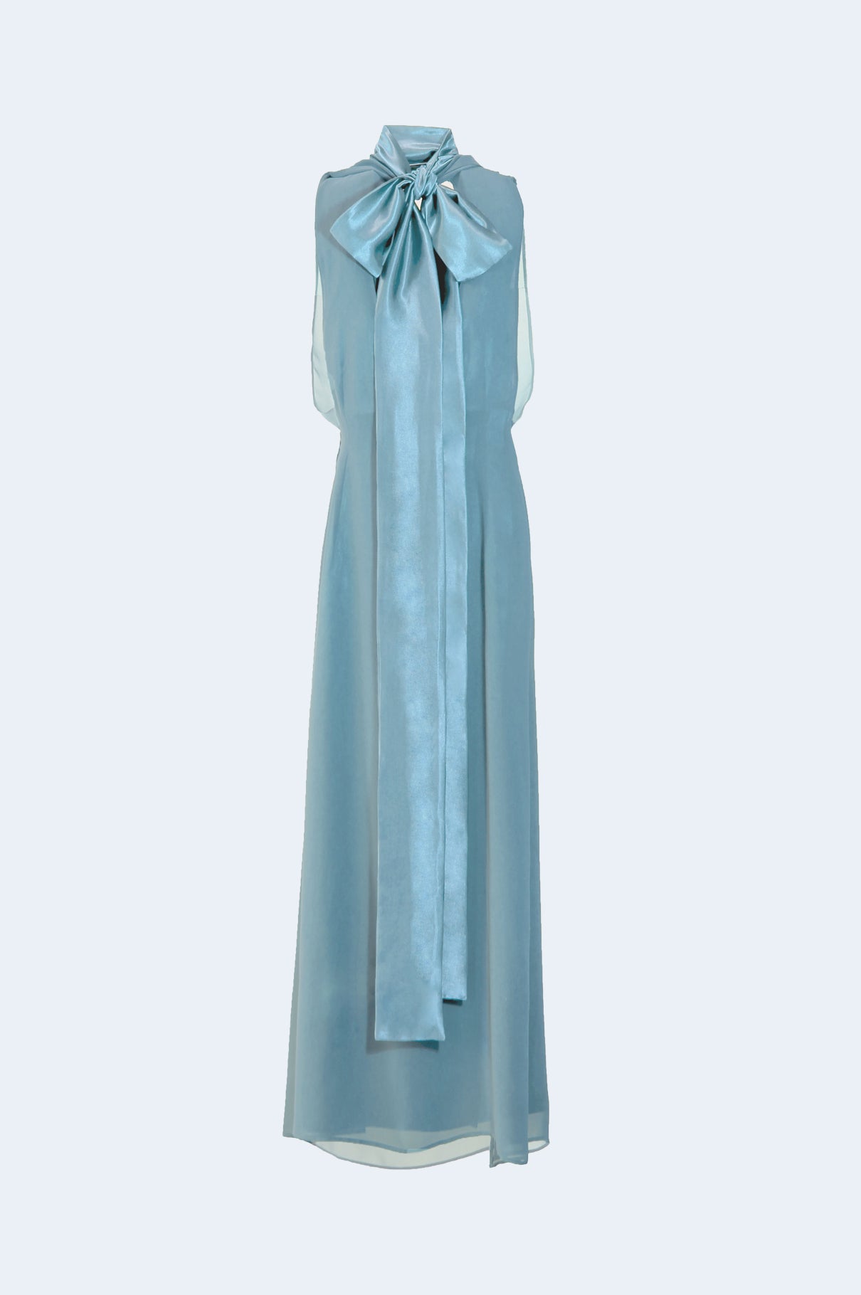 Vestido gasa azul lazo