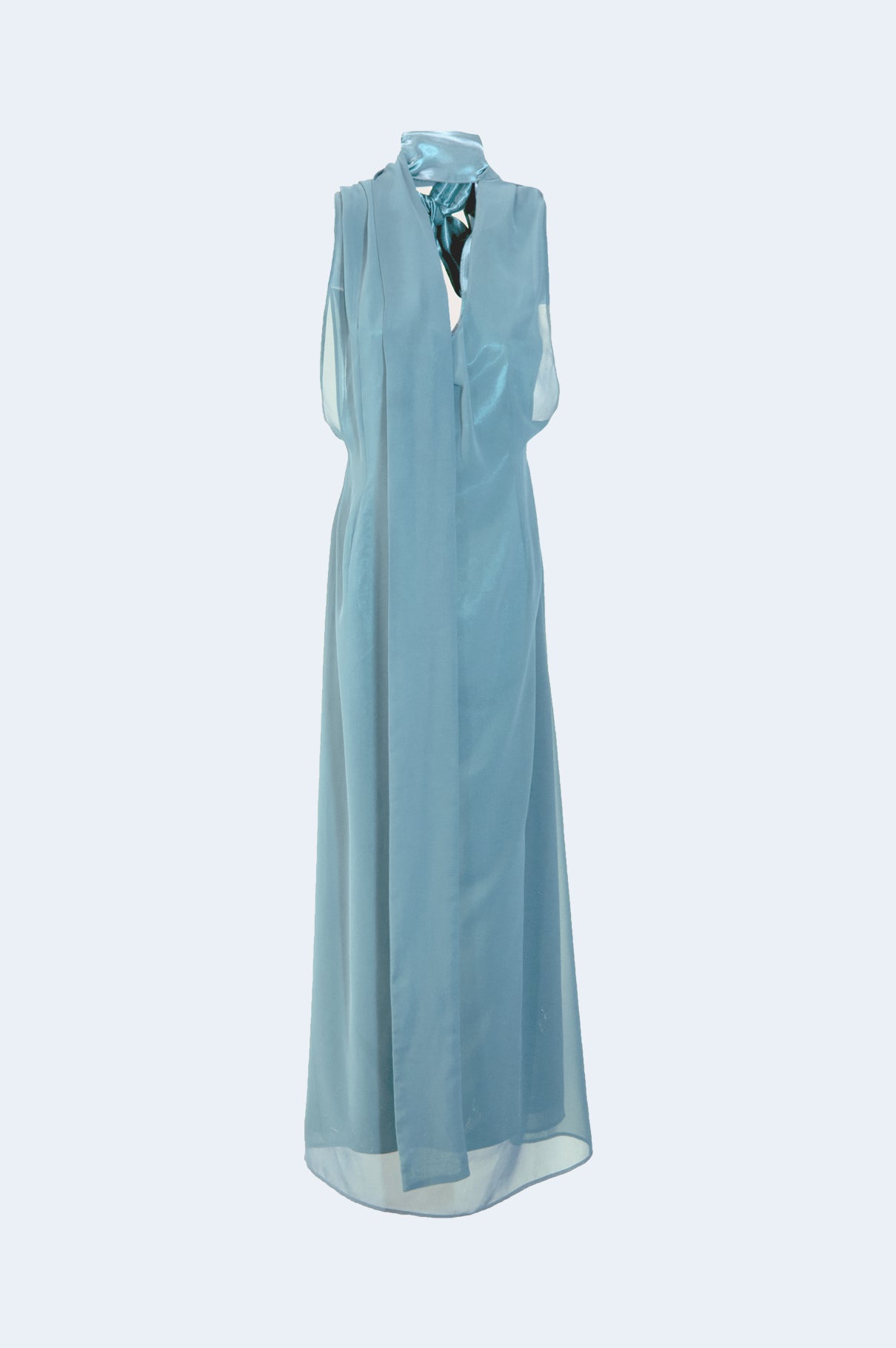 Vestido gasa azul lazo