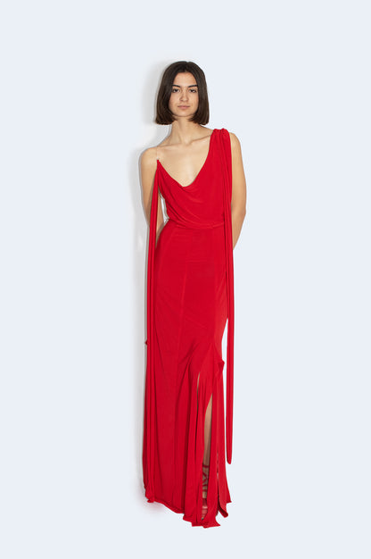 Vestido Rojo Largo Asimétrico