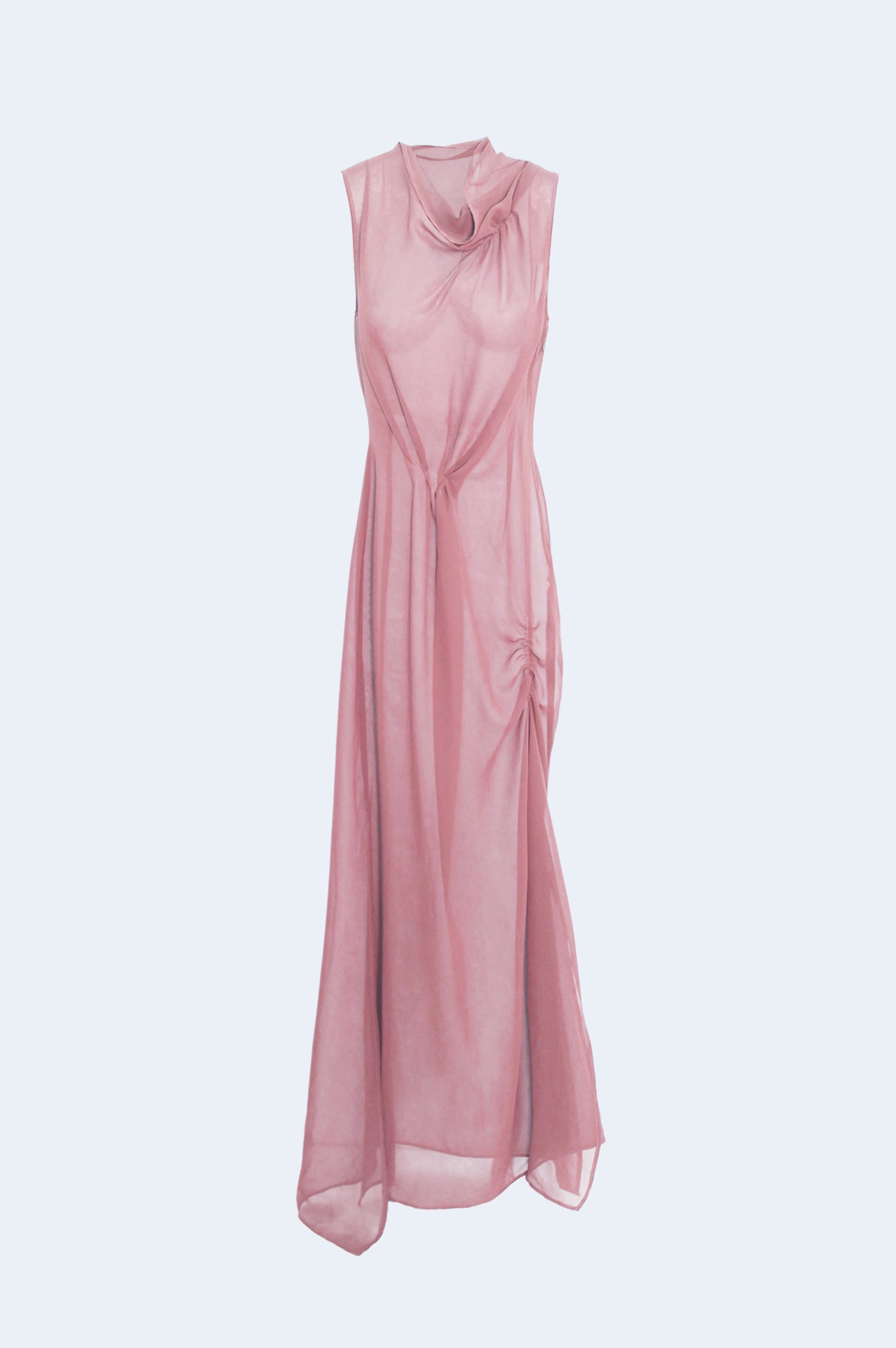 Vestido Gasa Rosa Con Frunces
