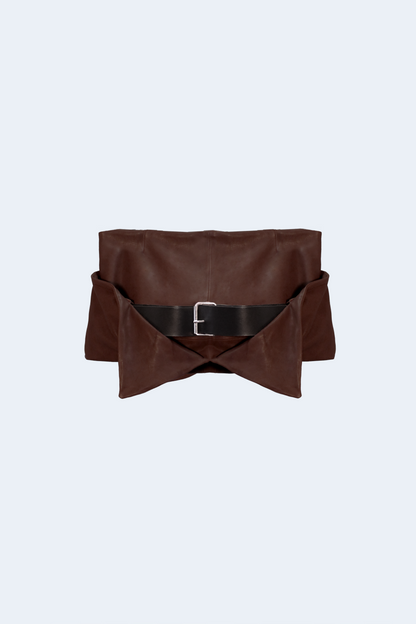 Brown leather miniskirt with belt