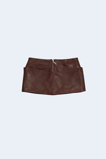 Brown leather miniskirt with belt