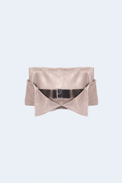 Ecru leather mini skirt with belt