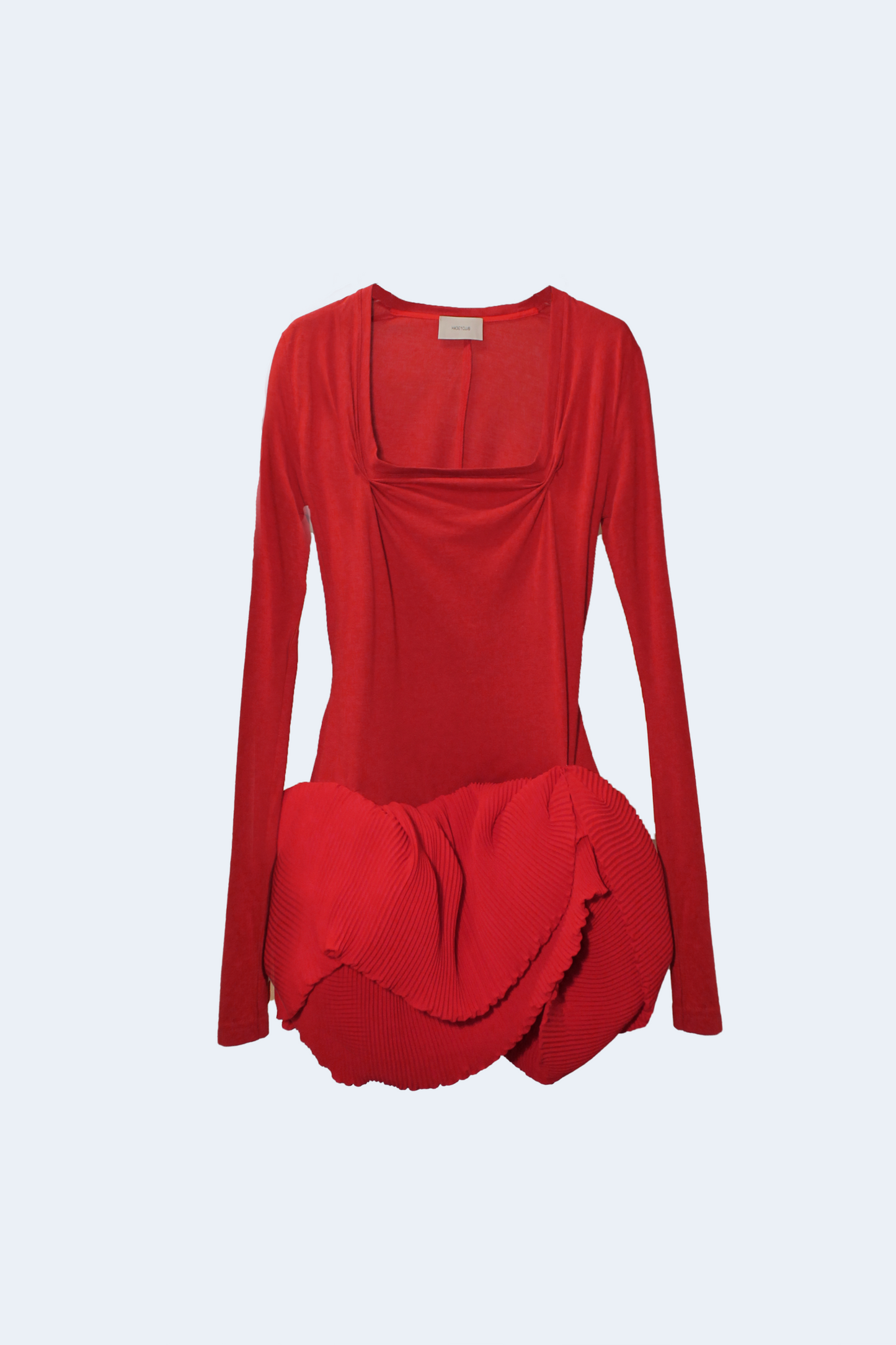 Red knit and pleated minidress