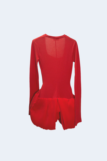 Red knit and pleated minidress