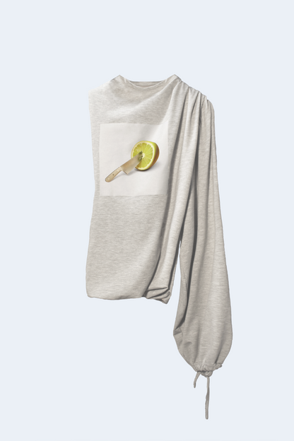 Lemon grey knit asymmetrical blouse