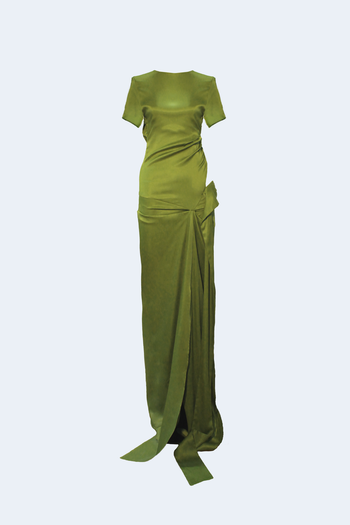 Green asymmetrical knit long dress