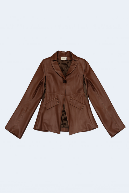 Brown leather blazer with armholes in the front