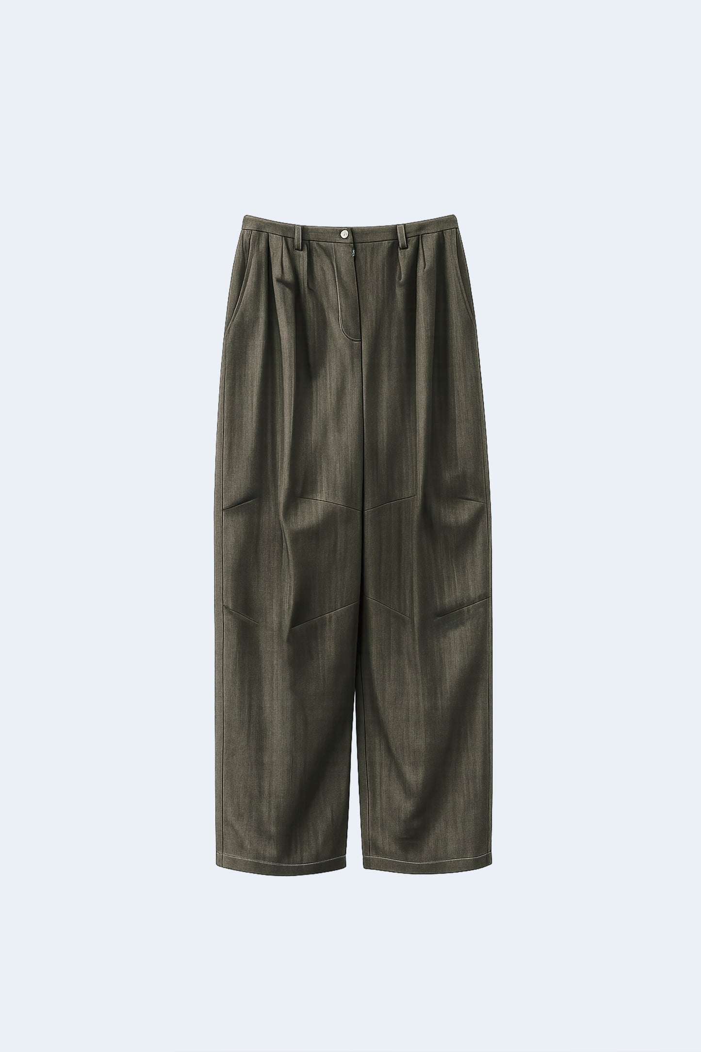 Green volume denim long pants
