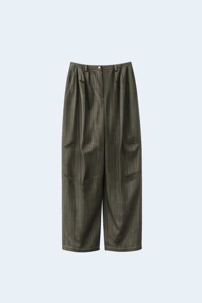 Green volume denim long pants