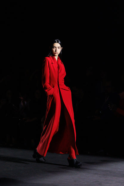 Red Crepe Straight Coat