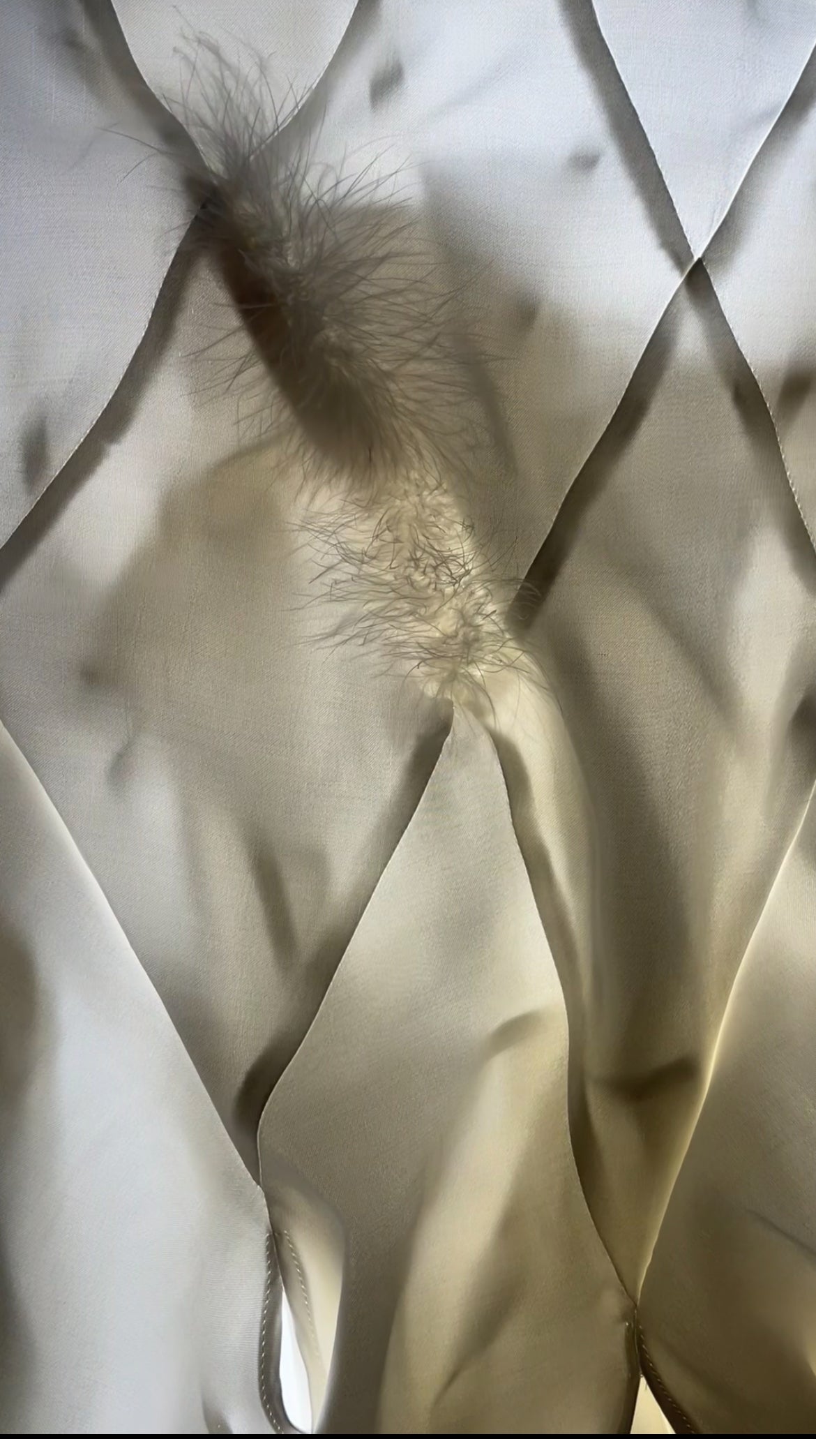 White Satin Midi Dress with feathers