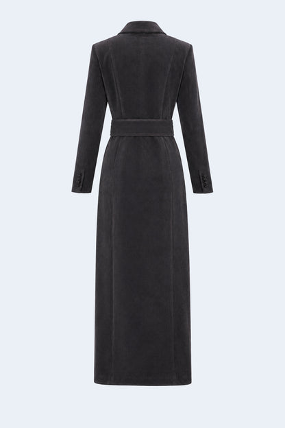 Grey corduroy long fitted coat