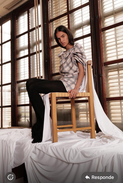 Plaid Satin Volume Mini Dress / Preorder