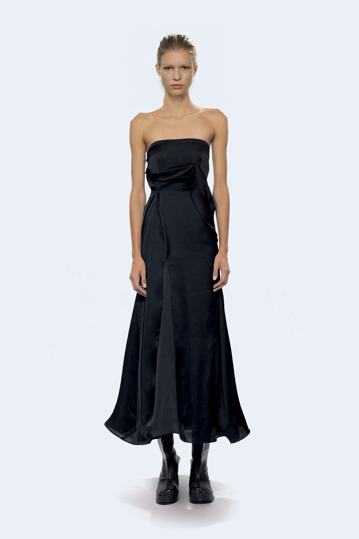 Black Satin Midi Dress