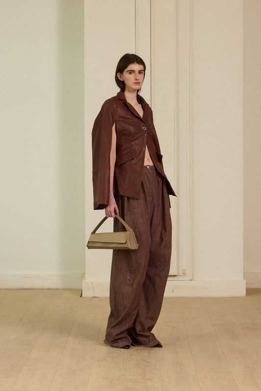 Brown volume denim long pants