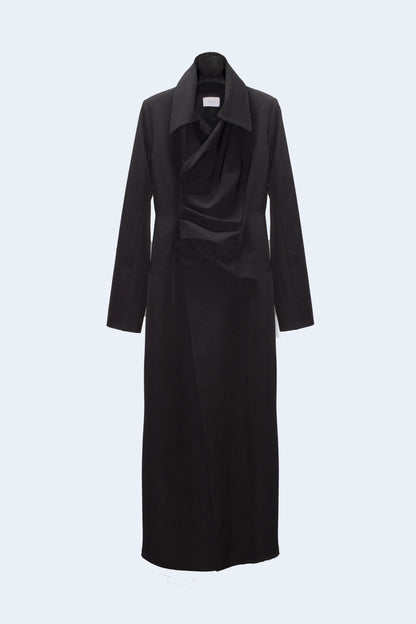 Black Crepe Straight Coat