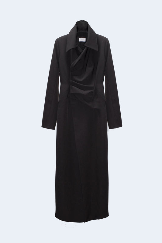 Black Crepe Straight Coat