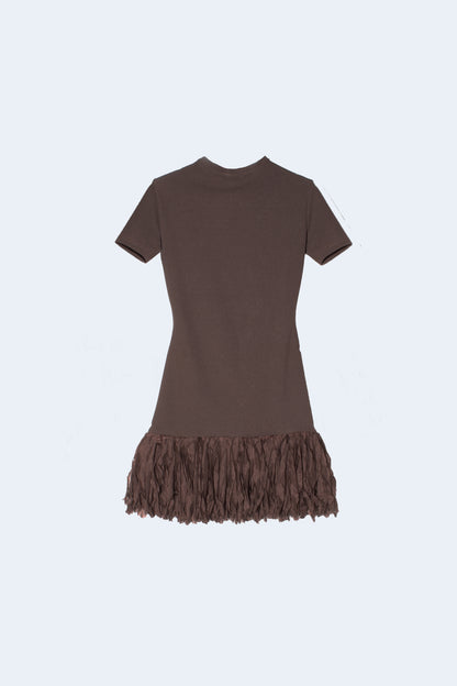 Brown Minidress With Silk Fringes