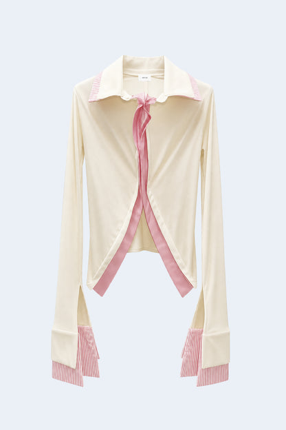 White Fitted double-layered knit shirt