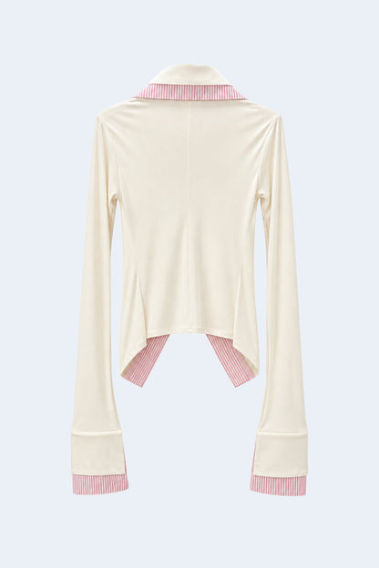 White Fitted double-layered knit shirt