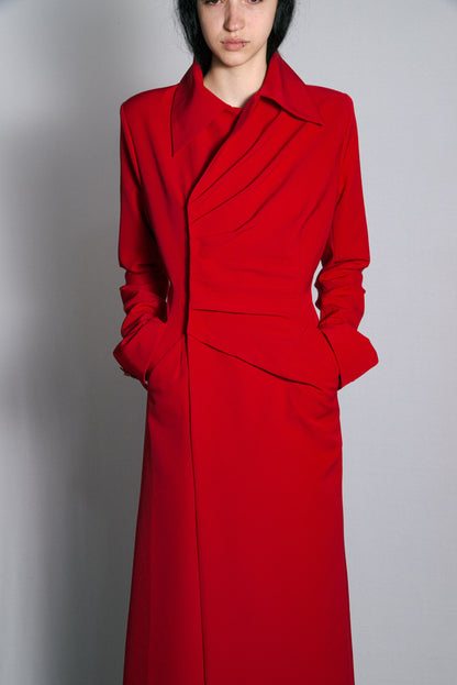 Red Crepe Straight Coat