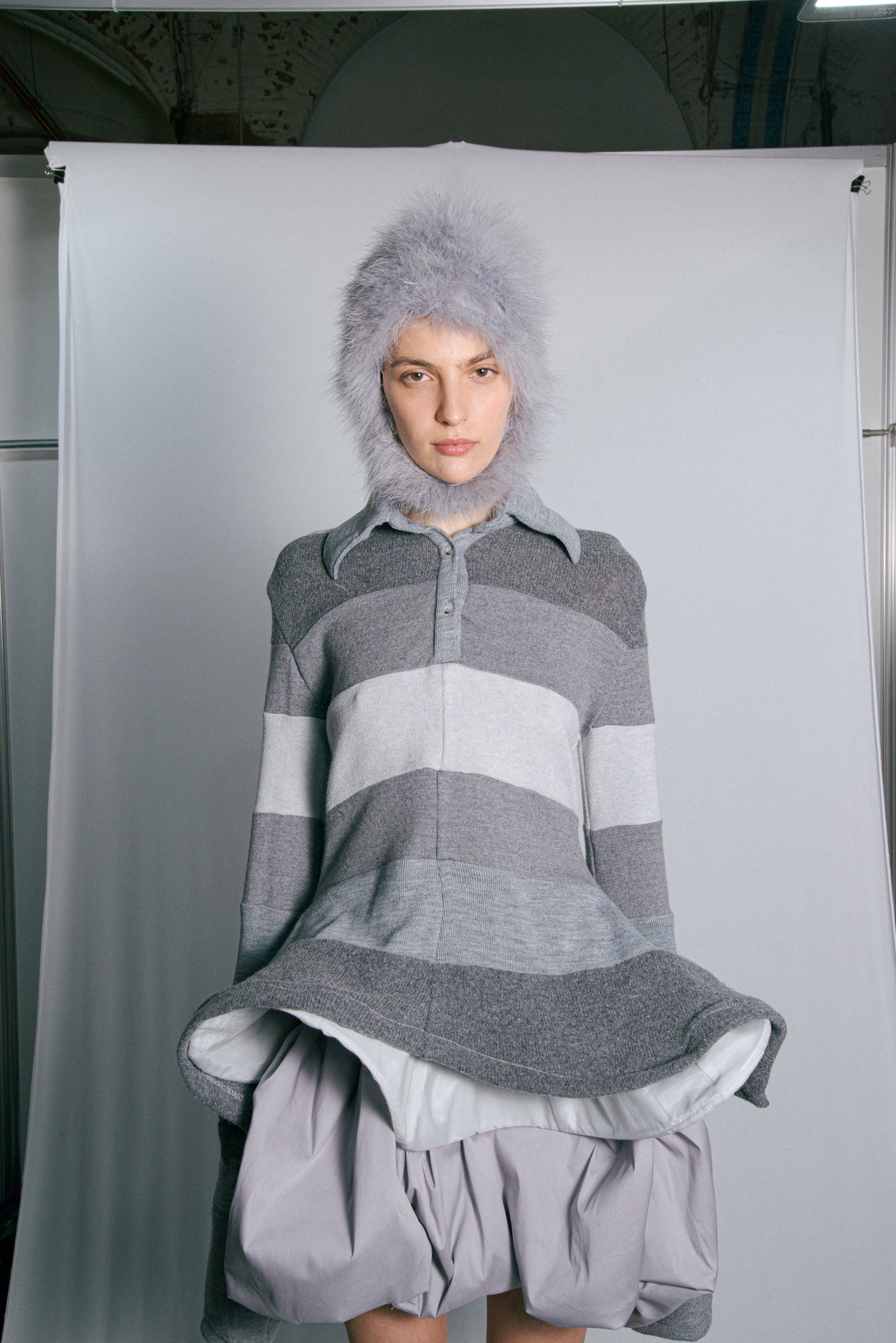 Grey Knit Polo Jumper