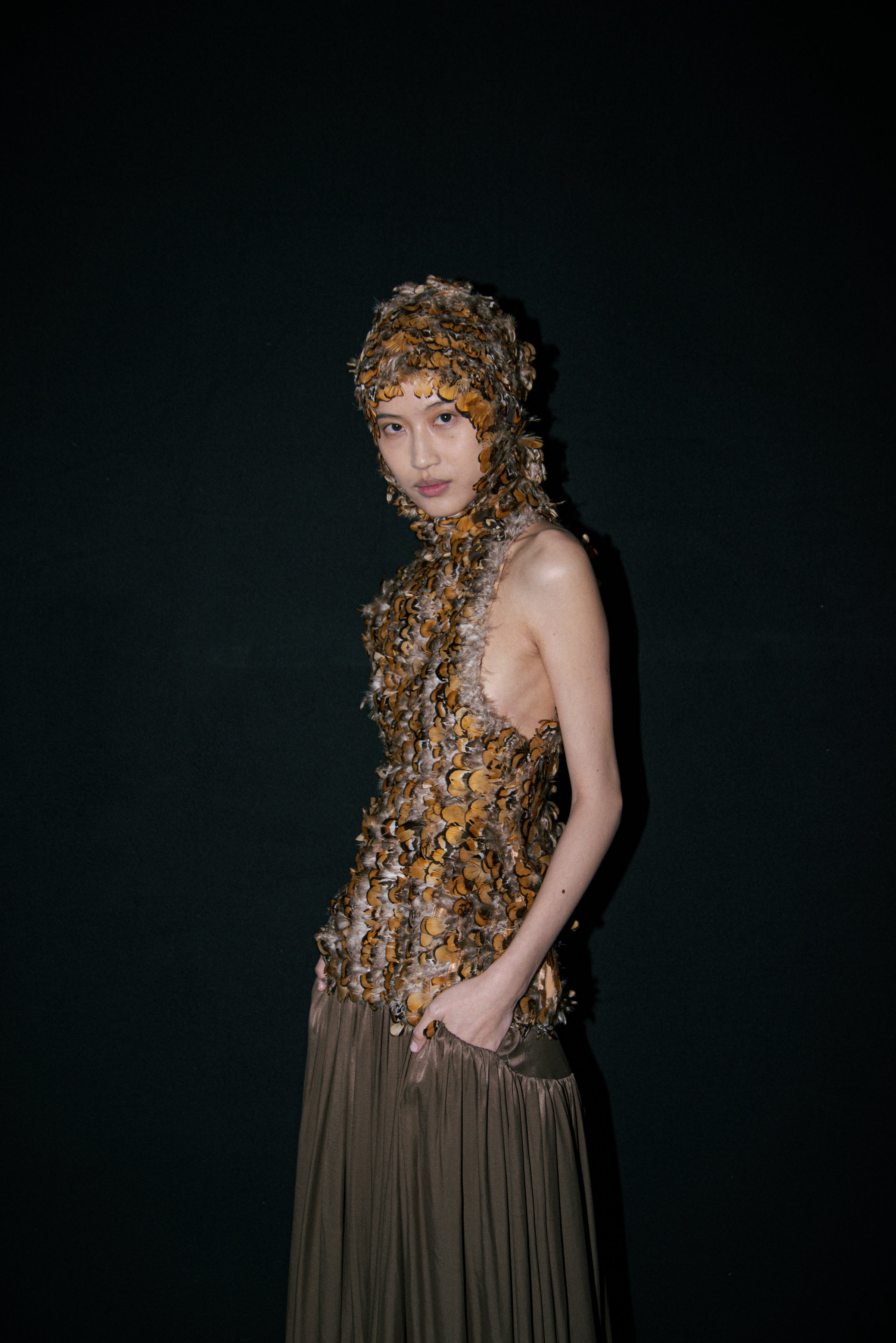 Brown Satin Volume Long Skirt
