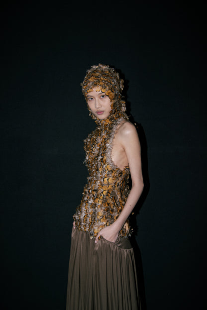 Brown Satin Volume Long Skirt