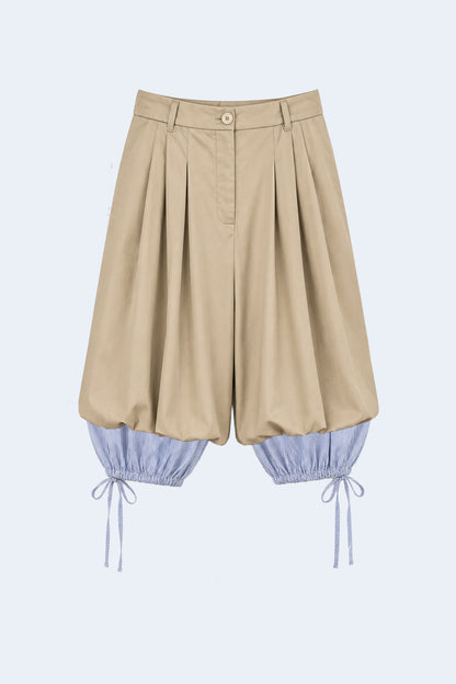 Beige wide-leg corduroy shorts