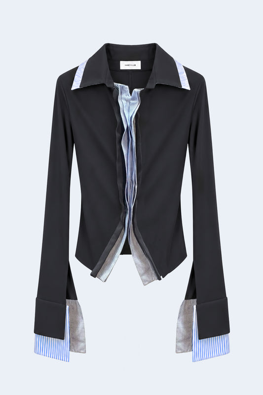 Grey Fitted double-layered knit shirt