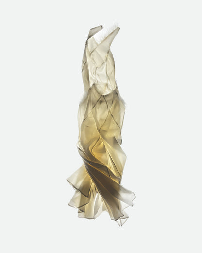 White Satin Midi Dress with feathers