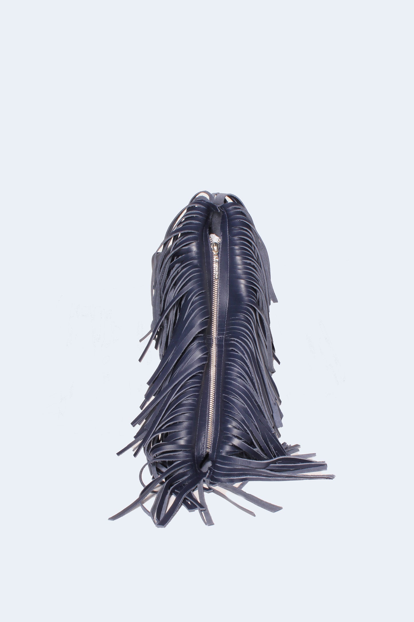 Navy Blue Fringes Baguette Bag