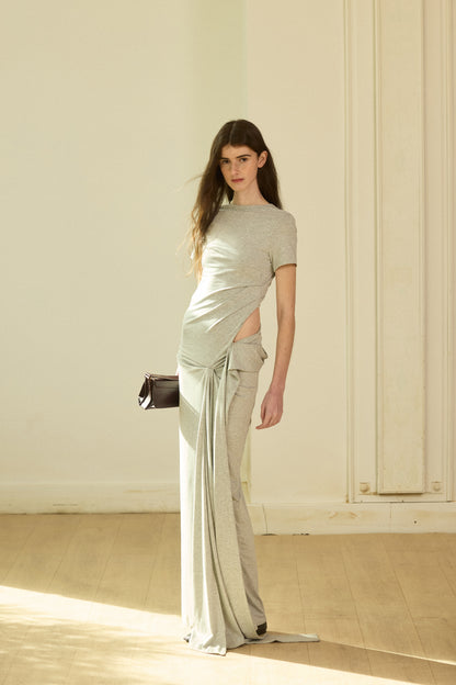 Grey asymmetrical knit long dress