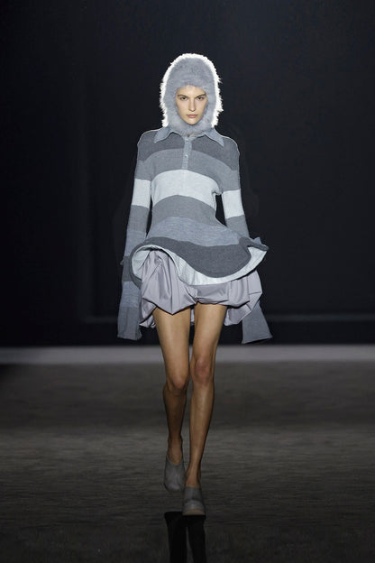 Grey Knit Polo Jumper
