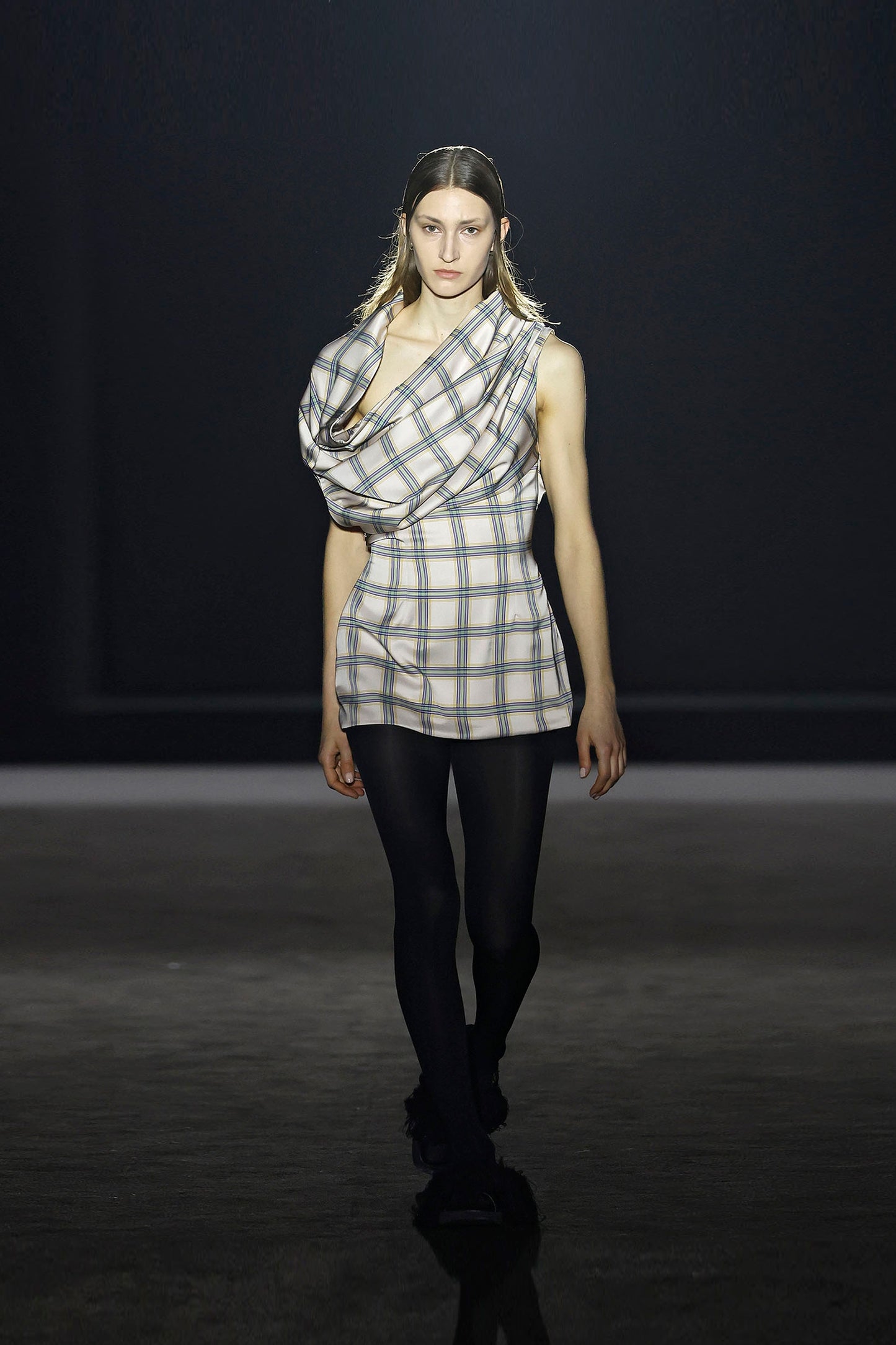 Plaid Satin Volume Mini Dress / Preorder