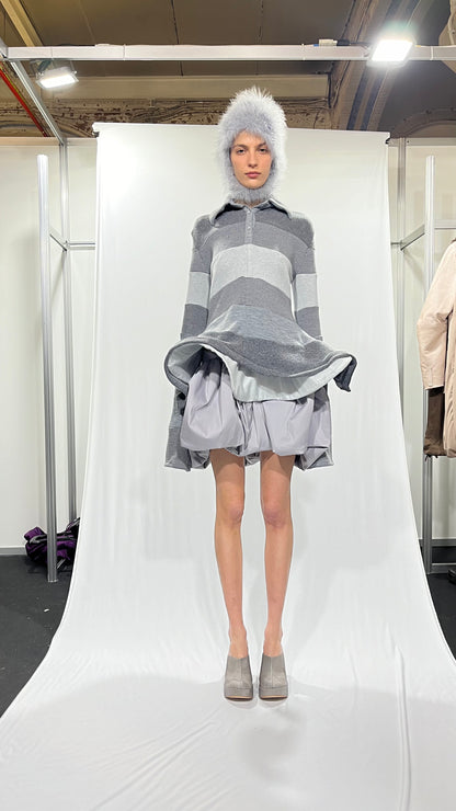 Grey Knit Polo Jumper