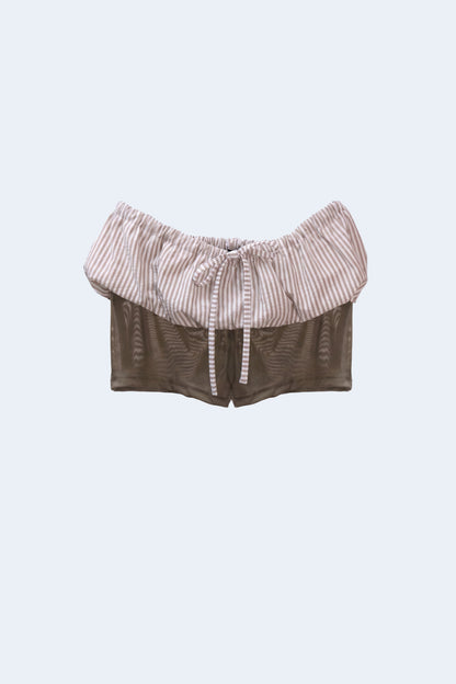 Brown Striped Tul Shorts