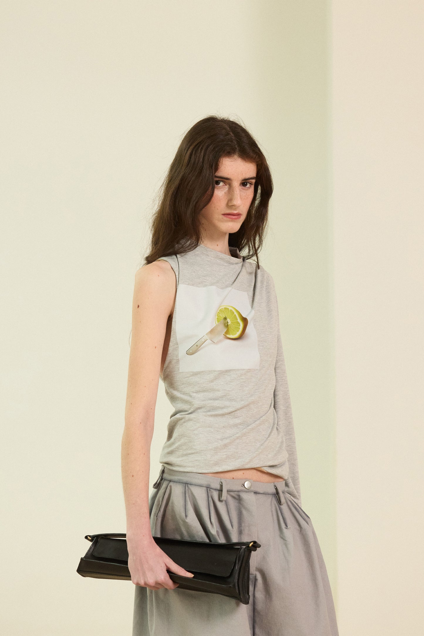 Lemon grey knit asymmetrical blouse