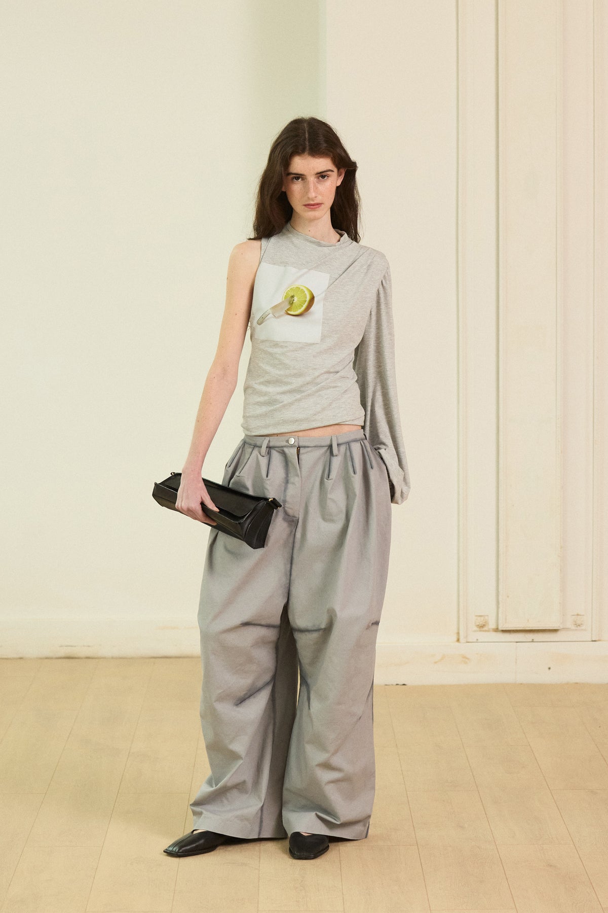 Lemon grey knit asymmetrical blouse