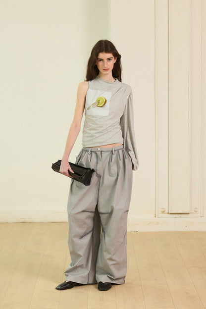 Lemon grey knit asymmetrical blouse