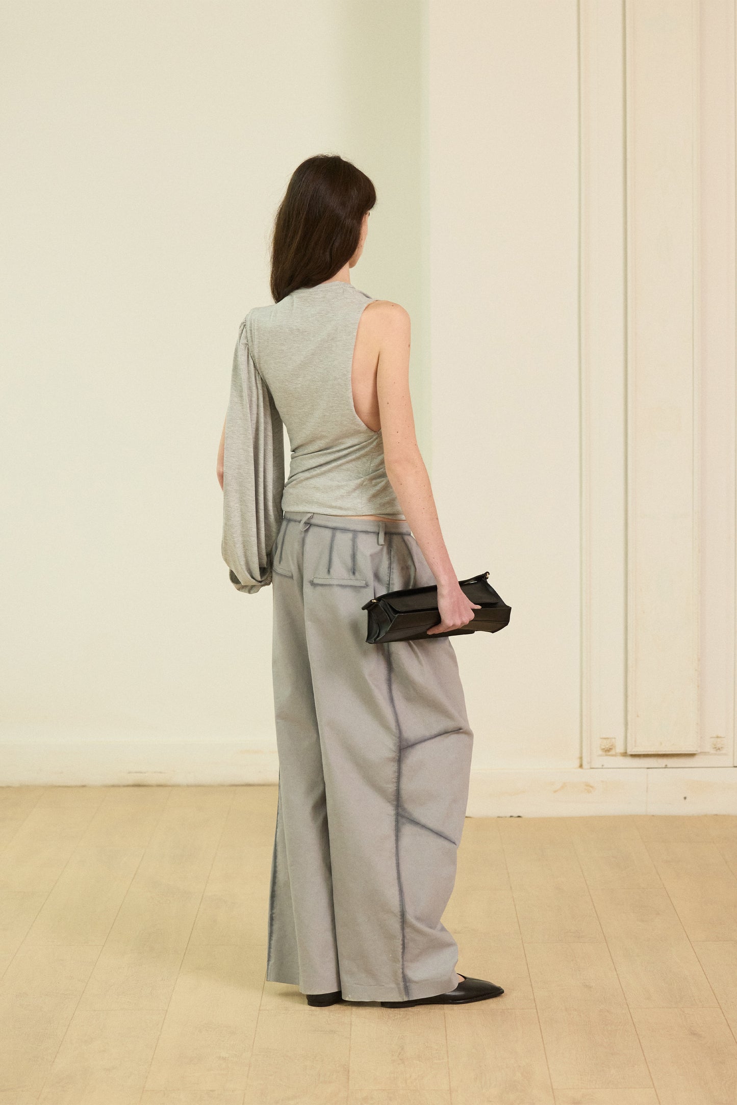 Lemon grey knit asymmetrical blouse