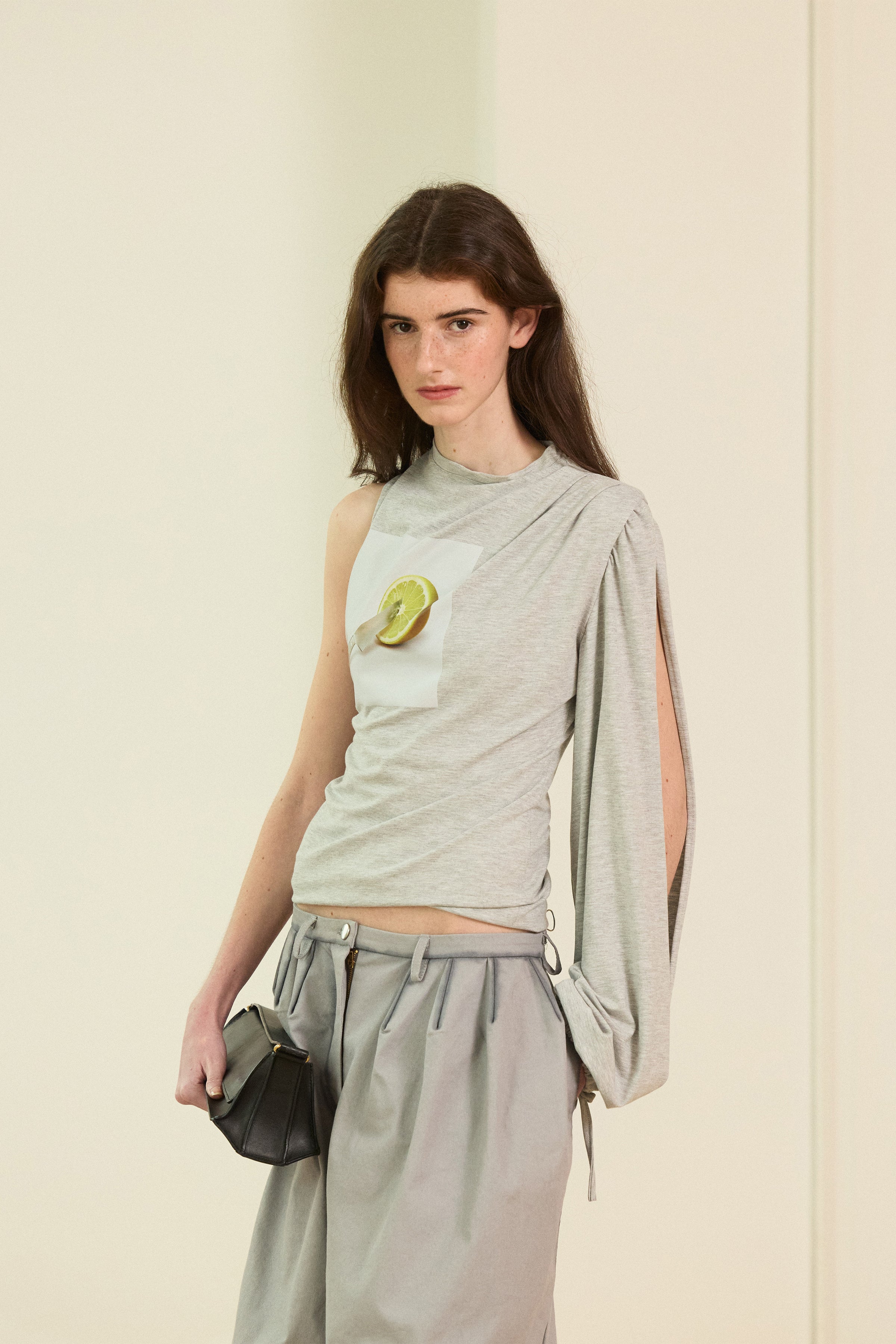 Lemon grey knit asymmetrical blouse