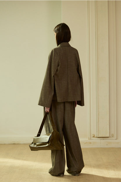 Green volume denim long pants