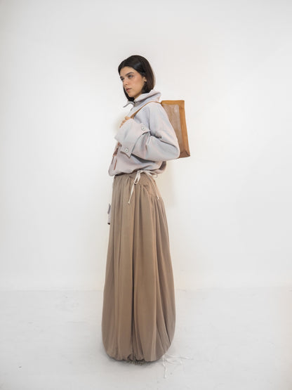 Brown Satin Volume Long Skirt