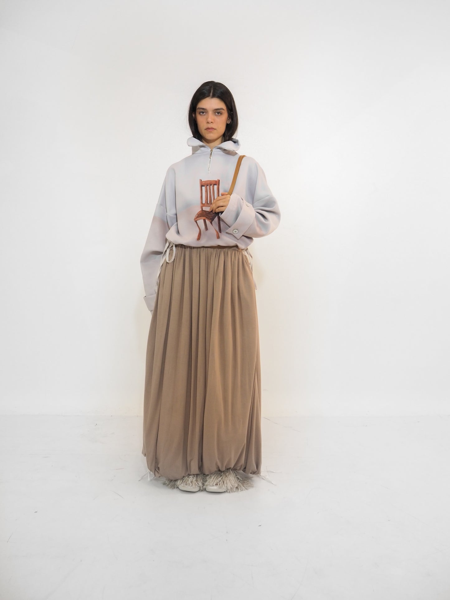 Brown Satin Volume Long Skirt