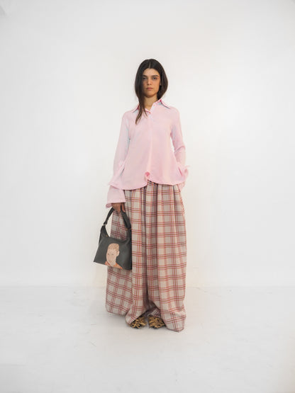Plaid Satin Volume Long Skirt / Preorder