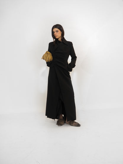 Black Crepe Straight Coat