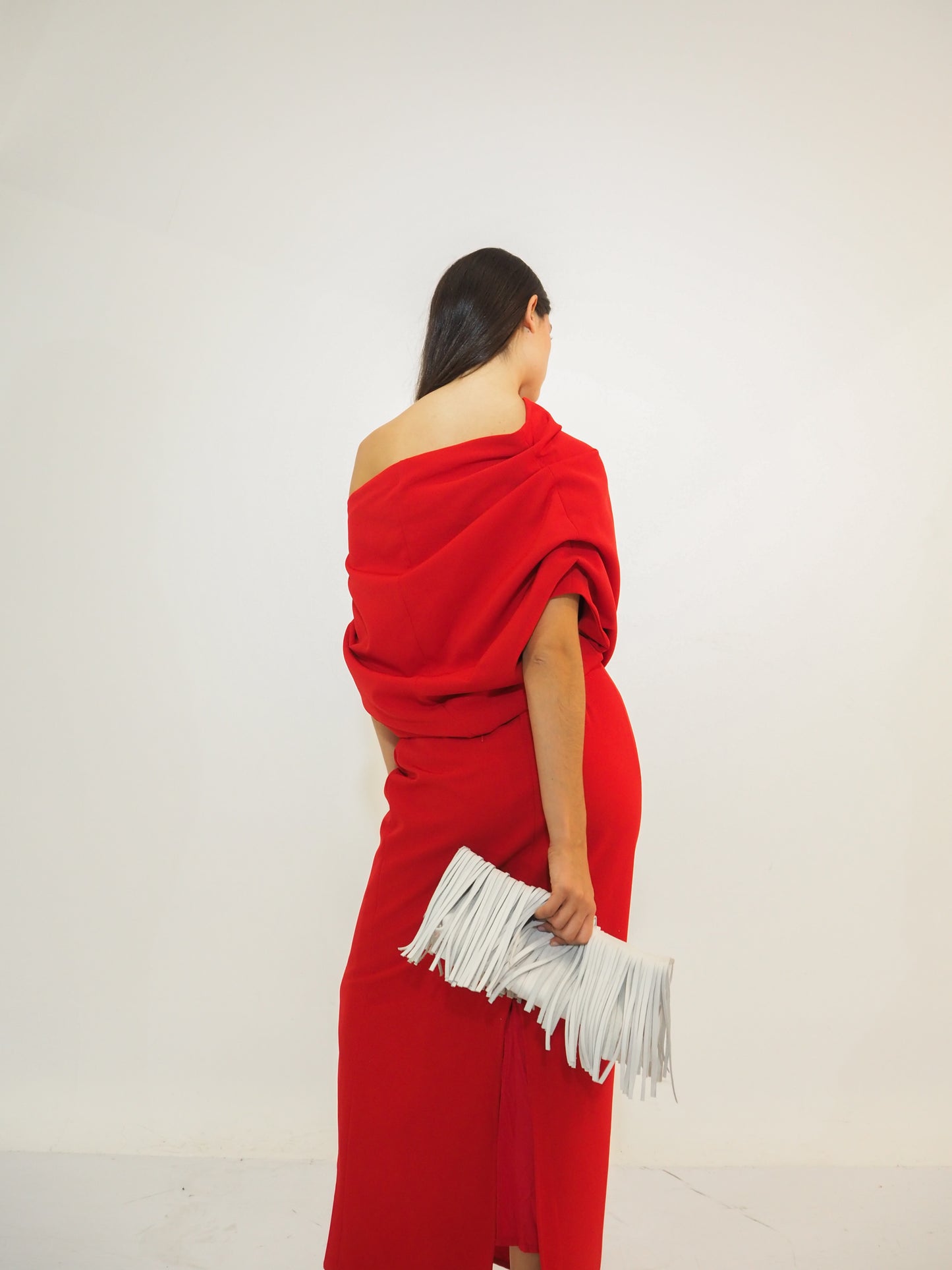 Red Volume crepe Dress